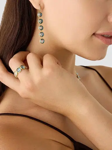 MARCO BICEGO Women's Jaipur Color 18K Yellow Gold, Blue Topaz & 0.03 TCW Diamond Five-Drop Earrings | Thumbnail 2 MARCO BICEGO Women's Jaipur Color 18K Yellow Gold, Blue Topaz & 0.03 TCW Diamond Five-Drop Earrings | Thumbnail 2