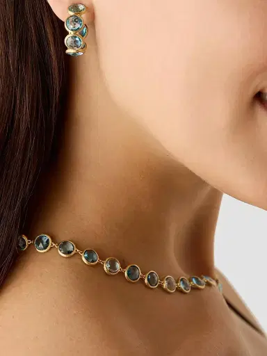 MARCO BICEGO Women's Jaipur Color 18K Yellow Gold & Blue Topaz Hoop Earrings | Thumbnail 2 MARCO BICEGO Women's Jaipur Color 18K Yellow Gold & Blue Topaz Hoop Earrings | Thumbnail 2