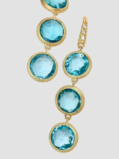 MARCO BICEGO Women's Jaipur Color 18K Yellow Gold, 0.03 TCW Diamond & Blue Topaz Triple-Drop Earrings | Thumbnail 3 MARCO BICEGO Women's Jaipur Color 18K Yellow Gold, 0.03 TCW Diamond & Blue Topaz Triple-Drop Earrings | Thumbnail 3