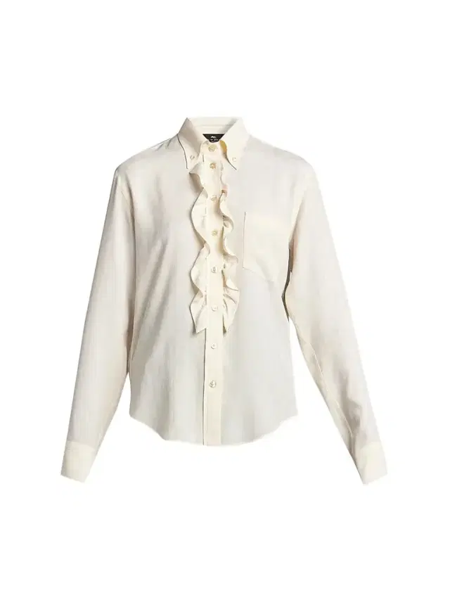 Women's Ruffle Placket Silk-Blend Shirt Women's Ruffle Placket Silk-Blend Shirt