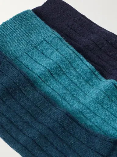 Johnstons of Elgin Set of Three Ribbed-Knit Cashmere-Blend Socks - Men | Thumbnail 2 Johnstons of Elgin Set of Three Ribbed-Knit Cashmere-Blend Socks - Men | Thumbnail 2