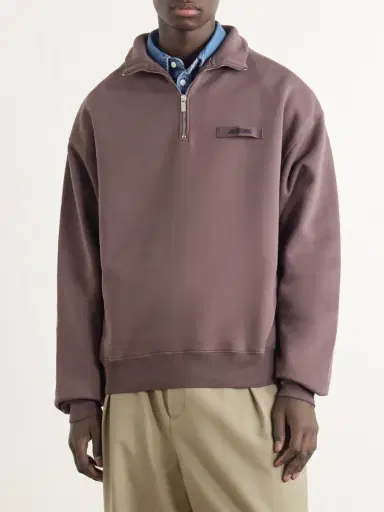 Jacquemus Logo-Appliquéd Cotton-Jersey Half-Zip Sweatshirt - Men | Thumbnail 3 Jacquemus Logo-Appliquéd Cotton-Jersey Half-Zip Sweatshirt - Men | Thumbnail 3
