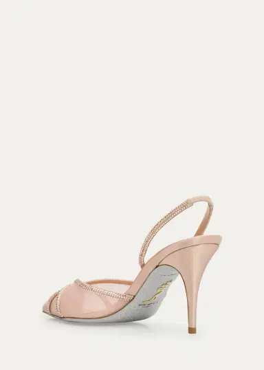 René Caovilla 80mm Embellished Satin Mesh Slingback Pumps | Thumbnail 4 René Caovilla 80mm Embellished Satin Mesh Slingback Pumps | Thumbnail 4