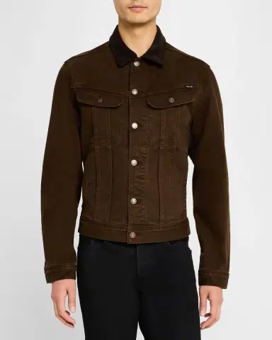 Tom Ford Men's Corduroy-Collar Denim Jacket | Thumbnail 4 Tom Ford Men's Corduroy-Collar Denim Jacket | Thumbnail 4