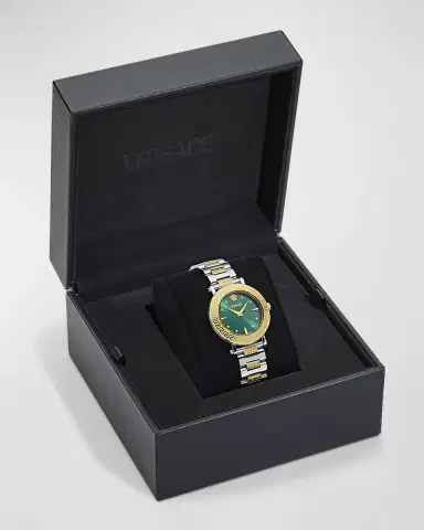 Versace 35mm Greca Sphere Watch with Bracelet Strap, Two Tone/Green | Thumbnail 5 Versace 35mm Greca Sphere Watch with Bracelet Strap, Two Tone/Green | Thumbnail 5