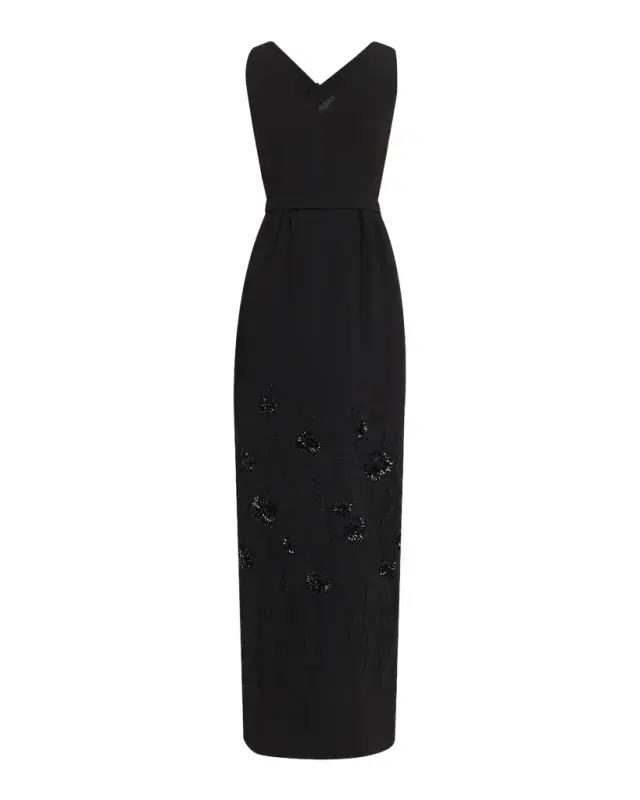 Floral Embellished Crepe Sleeveless Column Gown Floral Embellished Crepe Sleeveless Column Gown