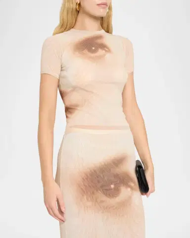 Jean Paul Gaultier Face-Print Mesh Short-Sleeve Baby Tee | Thumbnail 4 Jean Paul Gaultier Face-Print Mesh Short-Sleeve Baby Tee | Thumbnail 4