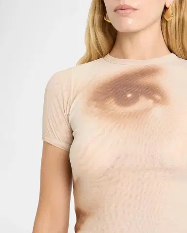 Jean Paul Gaultier Face-Print Mesh Short-Sleeve Baby Tee | Thumbnail 5 Jean Paul Gaultier Face-Print Mesh Short-Sleeve Baby Tee | Thumbnail 5