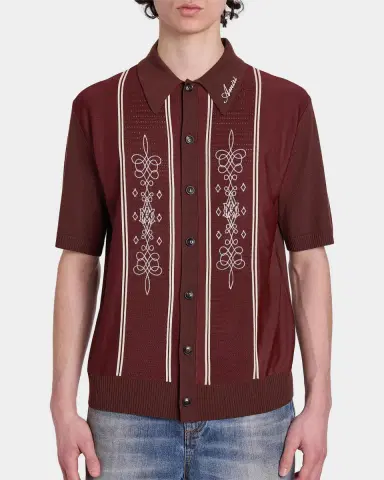 AMIRI Men's Abstract Paneled Wool-Blend Short-Sleeve Shirt | Thumbnail 4 AMIRI Men's Abstract Paneled Wool-Blend Short-Sleeve Shirt | Thumbnail 4