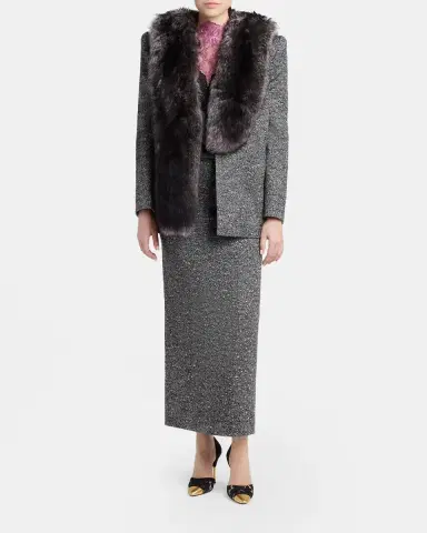 Valentino Garavani Herringbone Draped Slit Midi Skirt | Thumbnail 2 Valentino Garavani Herringbone Draped Slit Midi Skirt | Thumbnail 2