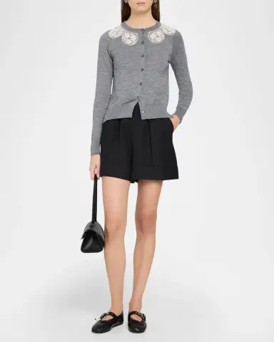 Simone Rocha Embellished Classic Merino Wool-Silk Crewneck Cardigan | Thumbnail 2 Simone Rocha Embellished Classic Merino Wool-Silk Crewneck Cardigan | Thumbnail 2