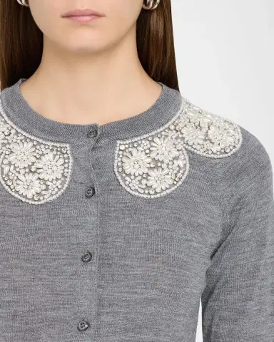 Simone Rocha Embellished Classic Merino Wool-Silk Crewneck Cardigan | Thumbnail 5 Simone Rocha Embellished Classic Merino Wool-Silk Crewneck Cardigan | Thumbnail 5