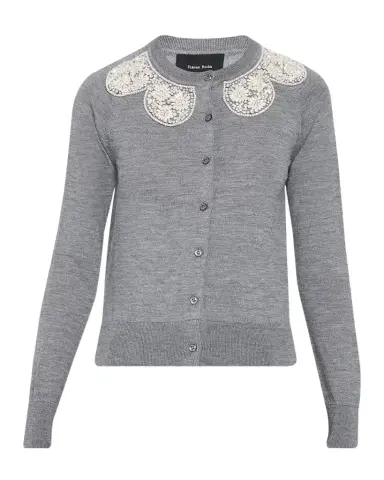 Simone Rocha Embellished Classic Merino Wool-Silk Crewneck Cardigan | Thumbnail 1 Simone Rocha Embellished Classic Merino Wool-Silk Crewneck Cardigan | Thumbnail 1