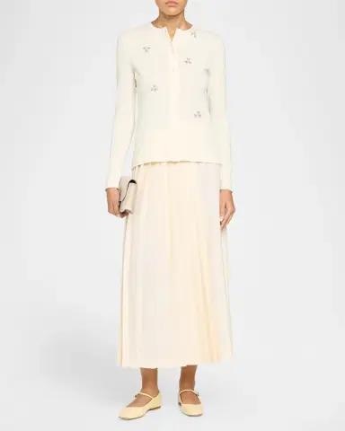 Simone Rocha Crystal Embellished Cotton Pointelle Crewneck Cardigan | Thumbnail 2 Simone Rocha Crystal Embellished Cotton Pointelle Crewneck Cardigan | Thumbnail 2
