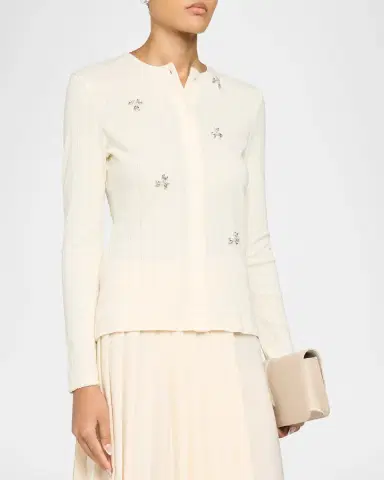Simone Rocha Crystal Embellished Cotton Pointelle Crewneck Cardigan | Thumbnail 4 Simone Rocha Crystal Embellished Cotton Pointelle Crewneck Cardigan | Thumbnail 4