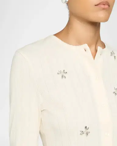 Simone Rocha Crystal Embellished Cotton Pointelle Crewneck Cardigan | Thumbnail 5 Simone Rocha Crystal Embellished Cotton Pointelle Crewneck Cardigan | Thumbnail 5