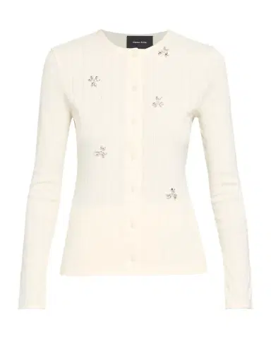 Simone Rocha Crystal Embellished Cotton Pointelle Crewneck Cardigan | Thumbnail 1 Simone Rocha Crystal Embellished Cotton Pointelle Crewneck Cardigan | Thumbnail 1