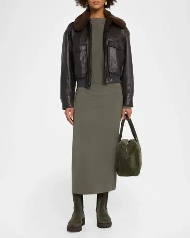 Brunello Cucinelli Long-Sleeve Wool Jersey Midi Dress | Thumbnail 2 Brunello Cucinelli Long-Sleeve Wool Jersey Midi Dress | Thumbnail 2