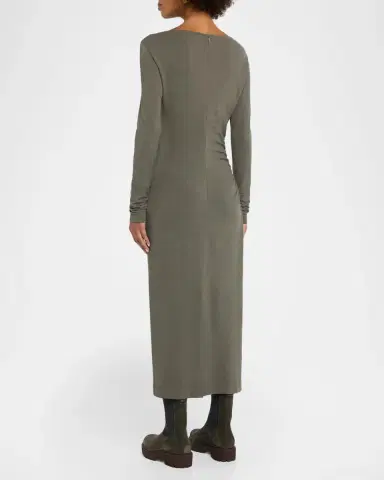 Brunello Cucinelli Long-Sleeve Wool Jersey Midi Dress | Thumbnail 3 Brunello Cucinelli Long-Sleeve Wool Jersey Midi Dress | Thumbnail 3
