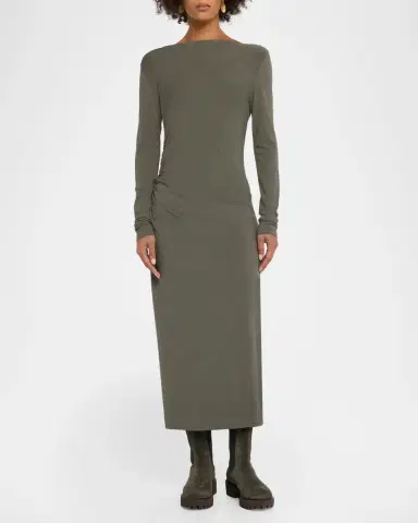 Brunello Cucinelli Long-Sleeve Wool Jersey Midi Dress | Thumbnail 4 Brunello Cucinelli Long-Sleeve Wool Jersey Midi Dress | Thumbnail 4