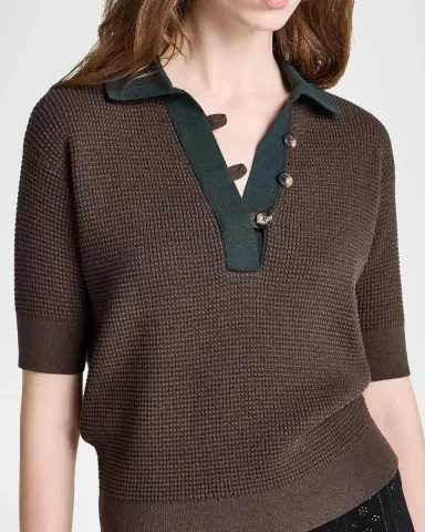 JW Anderson Short-Sleeve Textured Knit Polo Sweater | Thumbnail 3 JW Anderson Short-Sleeve Textured Knit Polo Sweater | Thumbnail 3