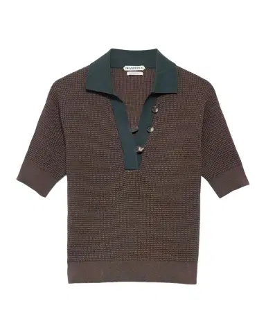 JW Anderson Short-Sleeve Textured Knit Polo Sweater | Thumbnail 1 JW Anderson Short-Sleeve Textured Knit Polo Sweater | Thumbnail 1