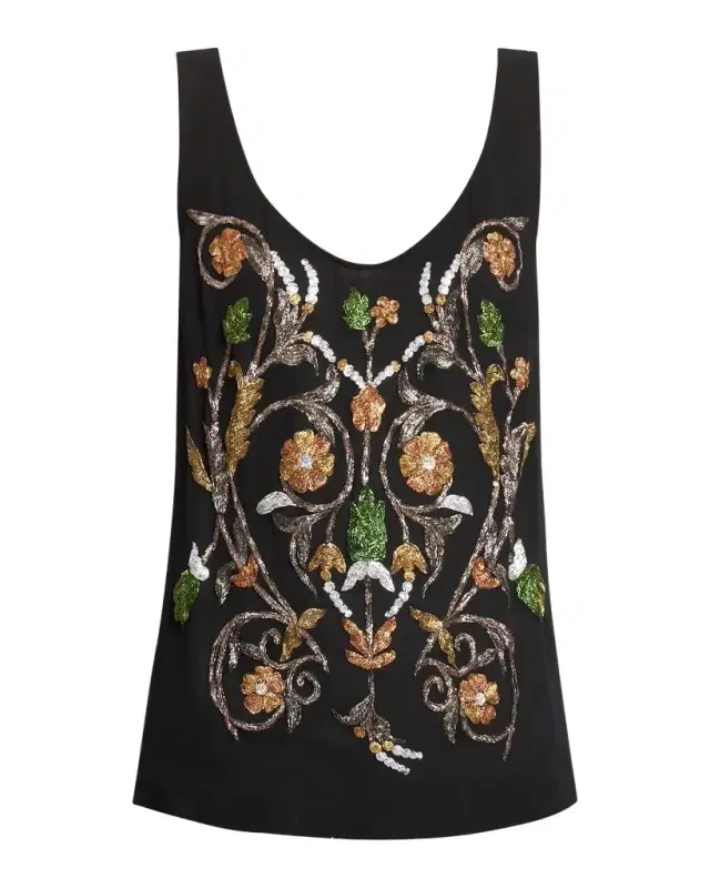 Floral Embellished Scoop-Neck Tank Top Floral Embellished Scoop-Neck Tank Top