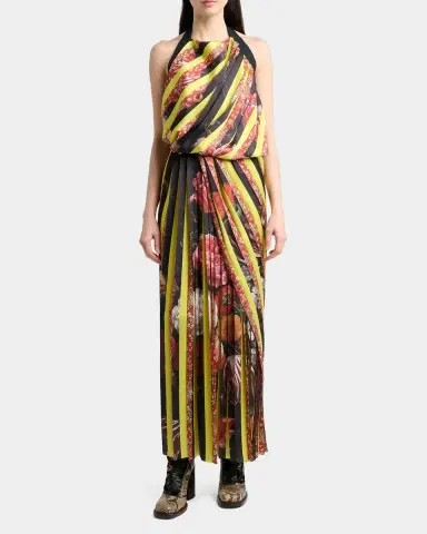 Dries Van Noten Darnot Mixed Print Pleated Halter Maxi Dress | Thumbnail 2 Dries Van Noten Darnot Mixed Print Pleated Halter Maxi Dress | Thumbnail 2