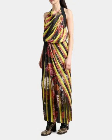 Dries Van Noten Darnot Mixed Print Pleated Halter Maxi Dress | Thumbnail 4 Dries Van Noten Darnot Mixed Print Pleated Halter Maxi Dress | Thumbnail 4