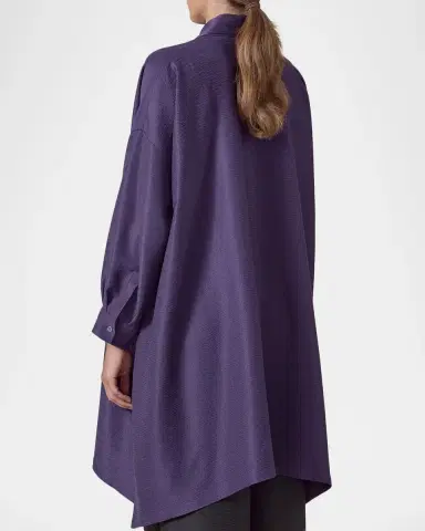Eskandar Wide A-Line Shirt With Collar - Very Long Length With Slits | Thumbnail 3 Eskandar Wide A-Line Shirt With Collar - Very Long Length With Slits | Thumbnail 3
