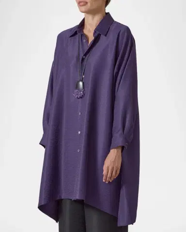 Eskandar Wide A-Line Shirt With Collar - Very Long Length With Slits | Thumbnail 4 Eskandar Wide A-Line Shirt With Collar - Very Long Length With Slits | Thumbnail 4