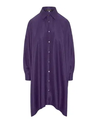 Eskandar Wide A-Line Shirt With Collar - Very Long Length With Slits | Thumbnail 1 Eskandar Wide A-Line Shirt With Collar - Very Long Length With Slits | Thumbnail 1