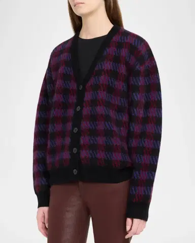 Frame Brushed Houndstooth Wool-Cashmere Cardigan | Thumbnail 4 Frame Brushed Houndstooth Wool-Cashmere Cardigan | Thumbnail 4