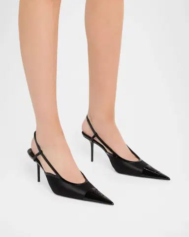 Saint Laurent 75mm Raso Satin and Patent Leather Slingback Pumps | Thumbnail 2 Saint Laurent 75mm Raso Satin and Patent Leather Slingback Pumps | Thumbnail 2