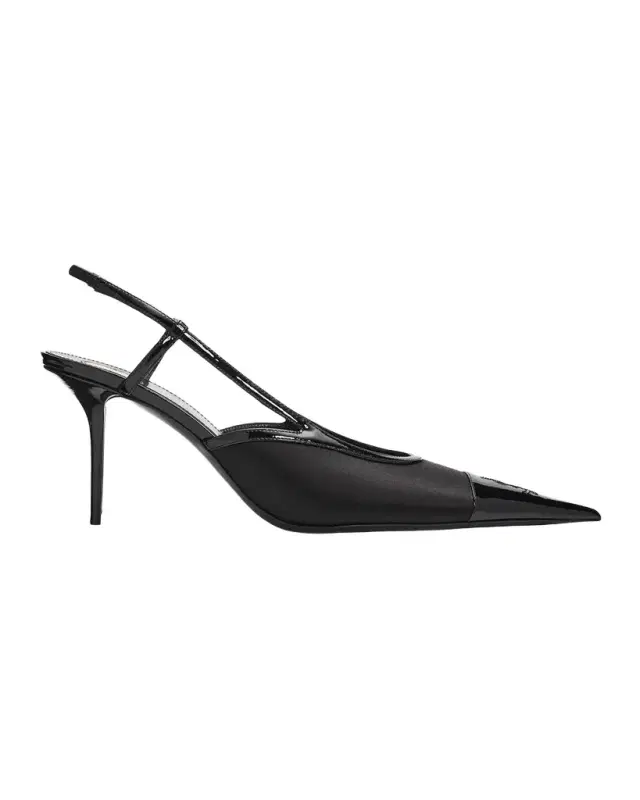 75mm Raso Satin and Patent Leather Slingback Pumps 75mm Raso Satin and Patent Leather Slingback Pumps