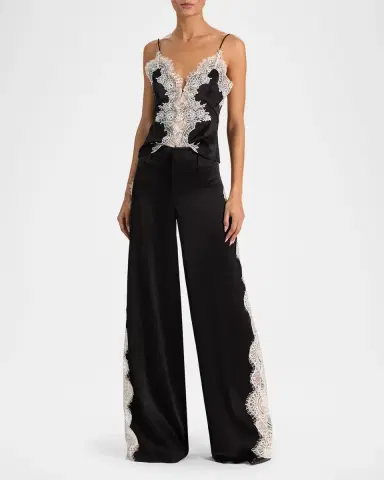 Alice + Olivia Olivia Lace-Trim Satin Wide-Leg Pants | Thumbnail 2 Alice + Olivia Olivia Lace-Trim Satin Wide-Leg Pants | Thumbnail 2