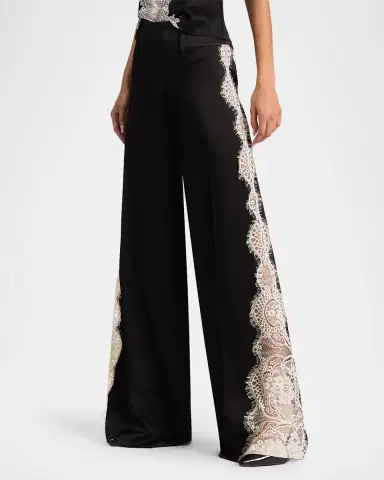 Alice + Olivia Olivia Lace-Trim Satin Wide-Leg Pants | Thumbnail 4 Alice + Olivia Olivia Lace-Trim Satin Wide-Leg Pants | Thumbnail 4