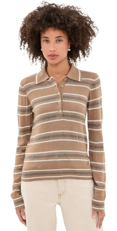 Varley Mayra Stripe Knit Polo Top | Thumbnail 1 Varley Mayra Stripe Knit Polo Top | Thumbnail 1