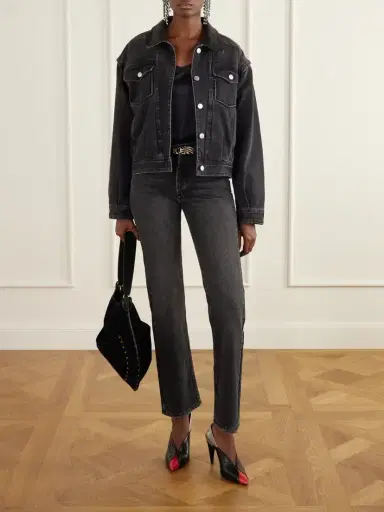 Isabel Marant Devyn Leather-trimmed Denim Jacket | Thumbnail 2 Isabel Marant Devyn Leather-trimmed Denim Jacket | Thumbnail 2