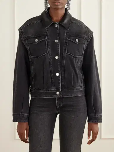 Isabel Marant Devyn Leather-trimmed Denim Jacket | Thumbnail 3 Isabel Marant Devyn Leather-trimmed Denim Jacket | Thumbnail 3