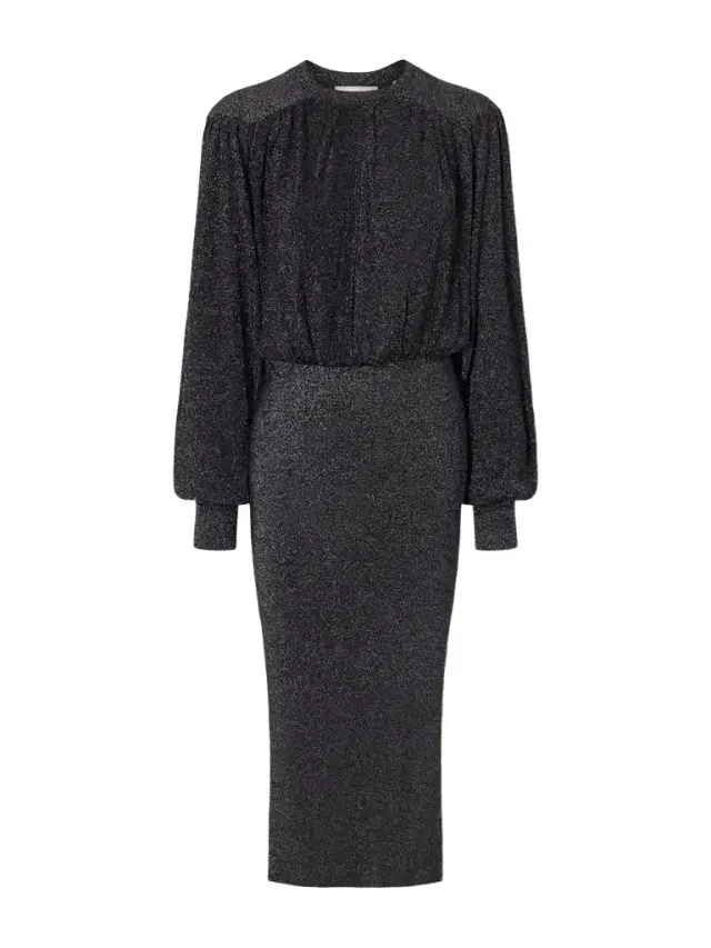Aliza Gathered Metallic Knitted Midi Dress Aliza Gathered Metallic Knitted Midi Dress
