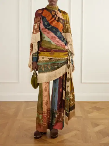 Zimmermann Valiant Printed Fringe-trimmed Silk-satin Wide-leg Wrap Pants | Thumbnail 2 Zimmermann Valiant Printed Fringe-trimmed Silk-satin Wide-leg Wrap Pants | Thumbnail 2