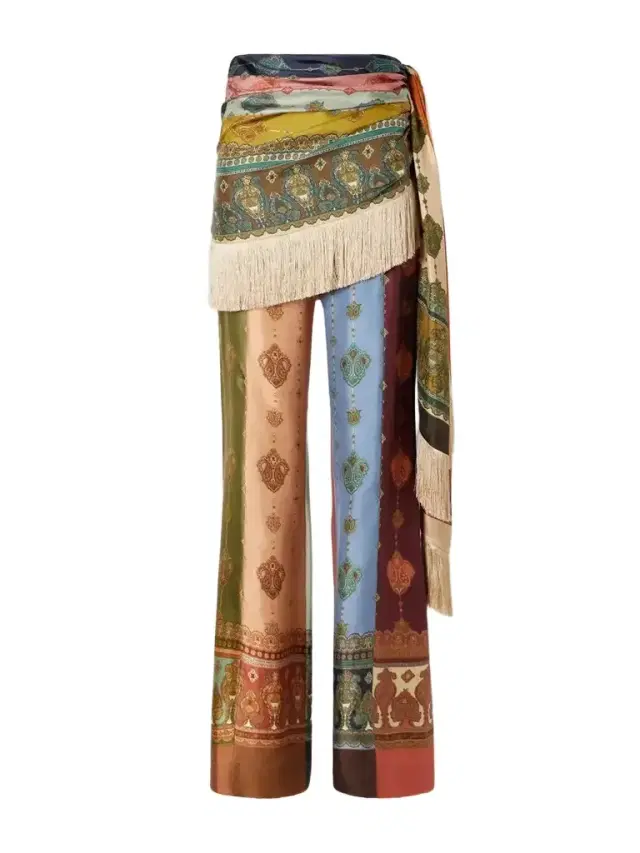 Valiant Printed Fringe-trimmed Silk-satin Wide-leg Wrap Pants Valiant Printed Fringe-trimmed Silk-satin Wide-leg Wrap Pants
