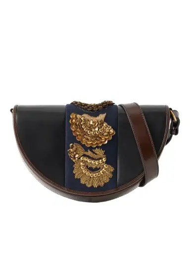 Dries Van Noten Embellished Fabric-trimmed Leather Shoulder Bag | Thumbnail 1 Dries Van Noten Embellished Fabric-trimmed Leather Shoulder Bag | Thumbnail 1