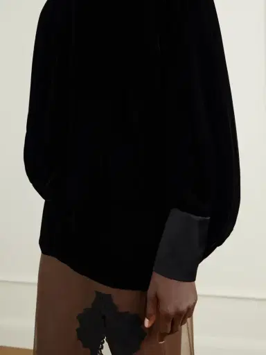 Valentino Garavani Tiered Gathered Velvet Blouse | Thumbnail 4 Valentino Garavani Tiered Gathered Velvet Blouse | Thumbnail 4
