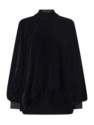 Valentino Garavani Tiered Gathered Velvet Blouse | Thumbnail 1 Valentino Garavani Tiered Gathered Velvet Blouse | Thumbnail 1