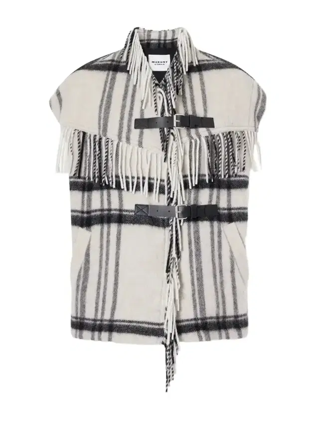 Ginesa Fringed Checked Brushed Wool-blend Vest Ginesa Fringed Checked Brushed Wool-blend Vest
