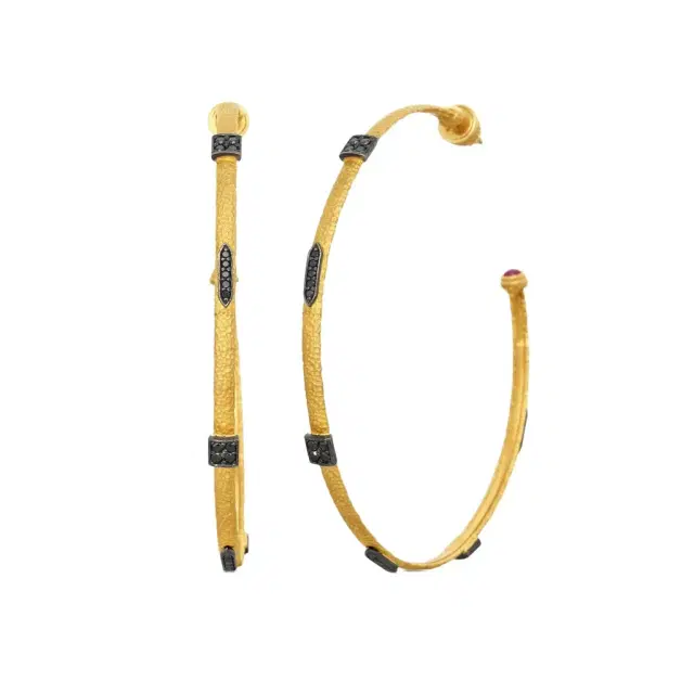 Konstantino Callas 18K Yellow Gold Black Diamond & Ruby Hoop Earrings by The Solist Konstantino Callas 18K Yellow Gold Black Diamond & Ruby Hoop Earrings by The Solist