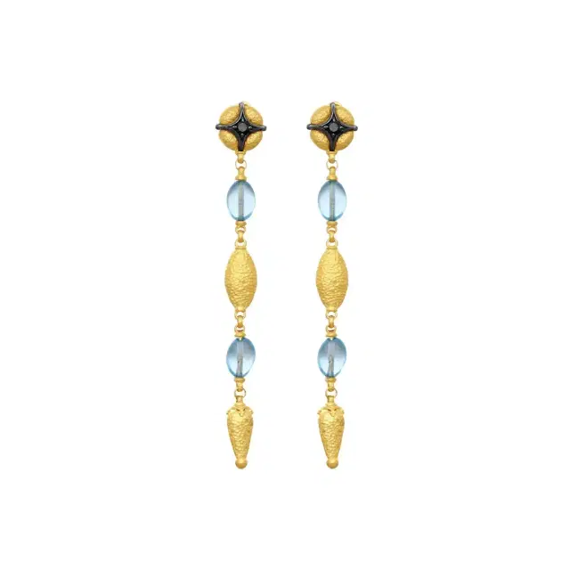 Konstantino Callas 18K Yellow Gold Diamond & Blue Topaz Drop Earrings by The Solist Konstantino Callas 18K Yellow Gold Diamond & Blue Topaz Drop Earrings by The Solist