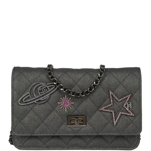 Chanel "Space Charms" Reissue Wallet On Chain Dark Grey Coated Canvas Ruthenium Hardware Chanel "Space Charms" Reissue Wallet On Chain Dark Grey Coated Canvas Ruthenium Hardware